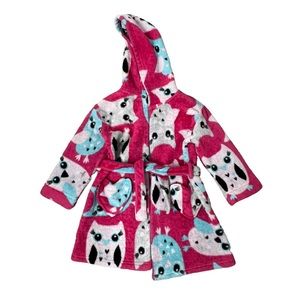 Cuddl Duds Pink Owl Hooded Girls Robe - Size XS (4/5)